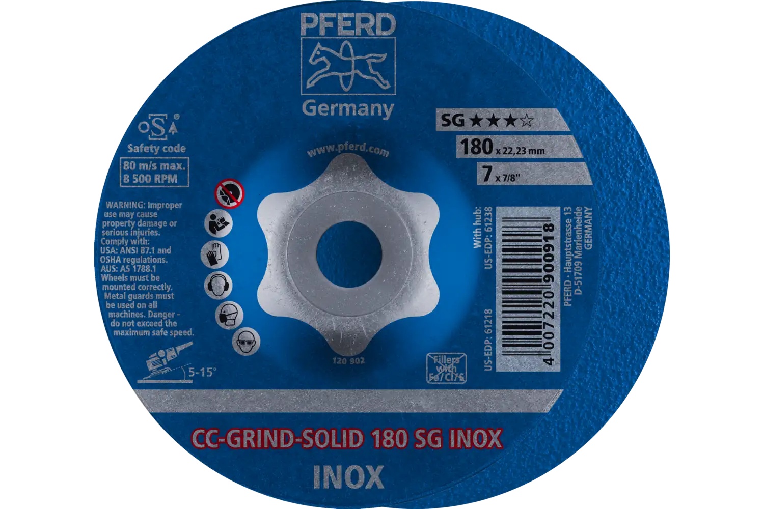 Picture of Pferd Grinding disc, CC-Grind®-Solid, 7" x 7/8, SG Inox, Ceramic